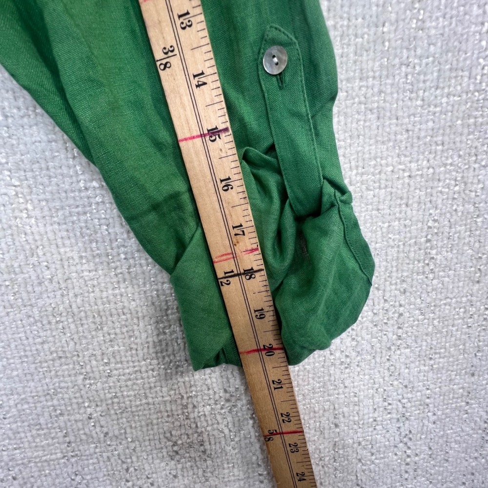 J. Jill Love Linen Green Button Front Roll Tab Sleeve Shirt Large 100% Linen - Picture 6 of 9